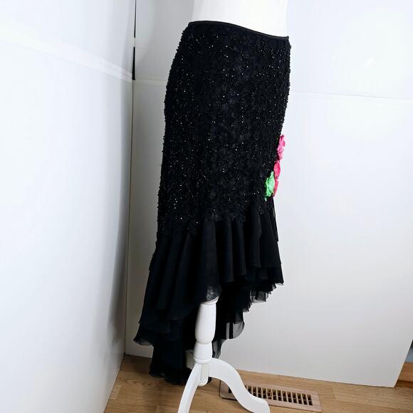 Celo Argentina made lace Applique beaded ruffle dance skirt Small-Medium black - Picture 14 of 17